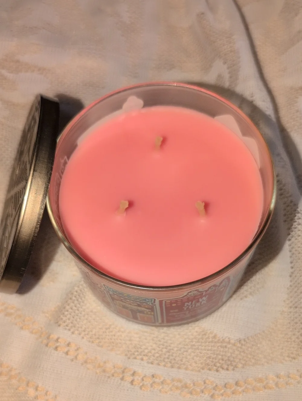 Bath & Body Works Pink New York Cherry Cheesecake 3-Wick Candle, Retired Scent - Picture 3 of 4